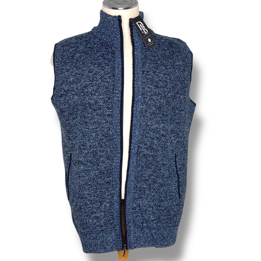 Dalebury Sweater Vest 2XL Blue Marled Full Zip Mock Neck Knit Layering Mens